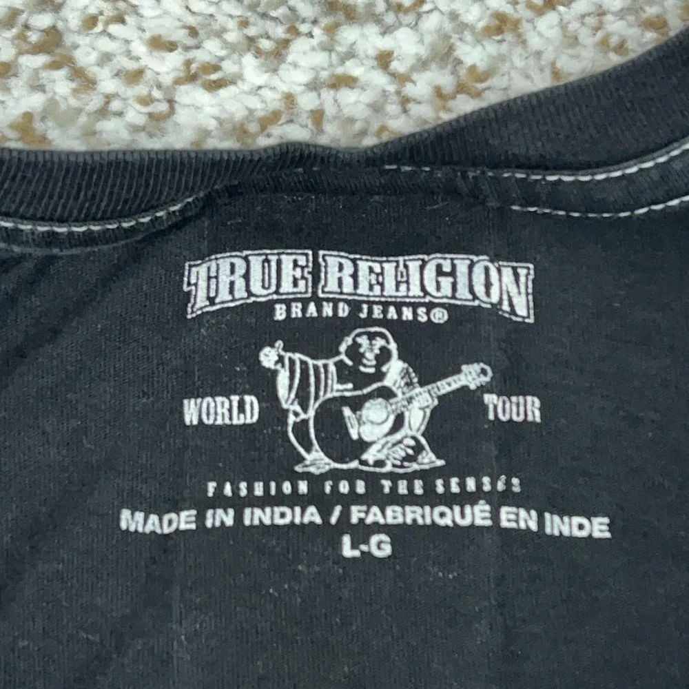 True Religion Shirt Mens Large Black Vertical Back Logo Graphic‎ Tee T Top